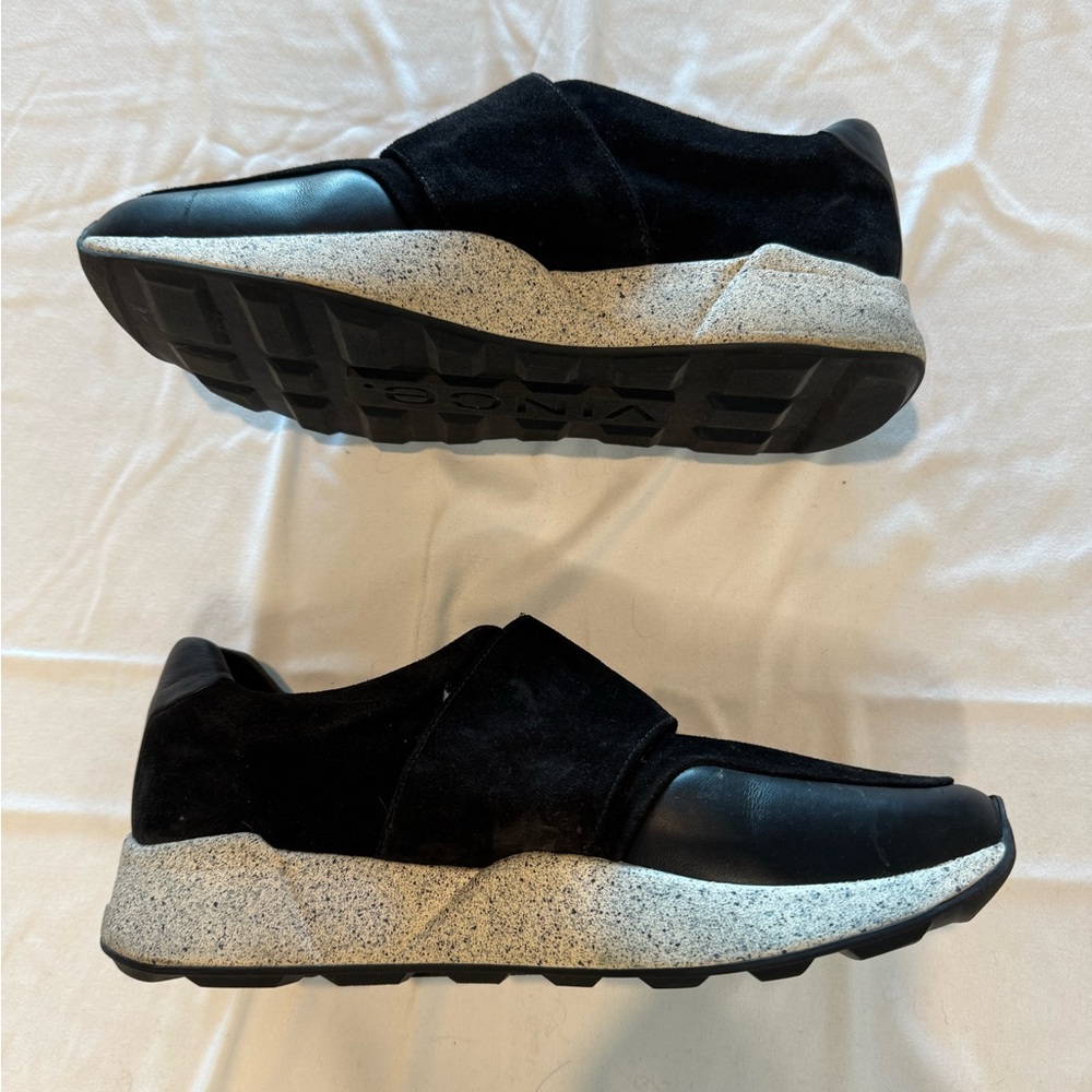 Vince black leather and suede Velcro sneakers